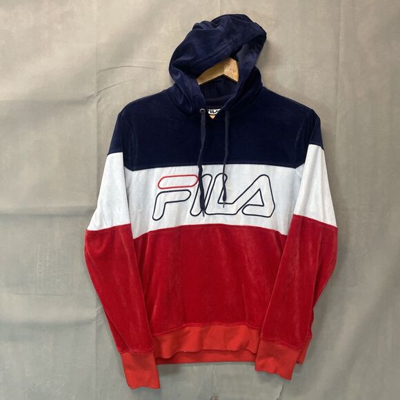 FILA Women's Medium Velour Hoodie Jacket Red White Blue Soft - Picture 1 of 8